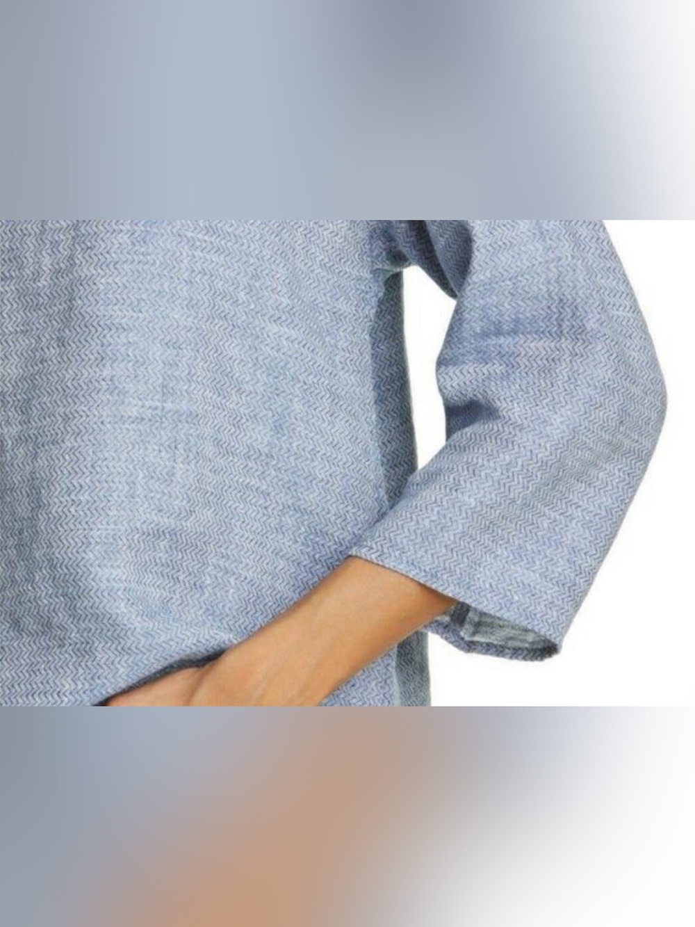 Eileen Fisher Organic Linen Chevron Chambray Bateau Neck 3/4 Sleeve Top Size 1X - Picture 8 of 8